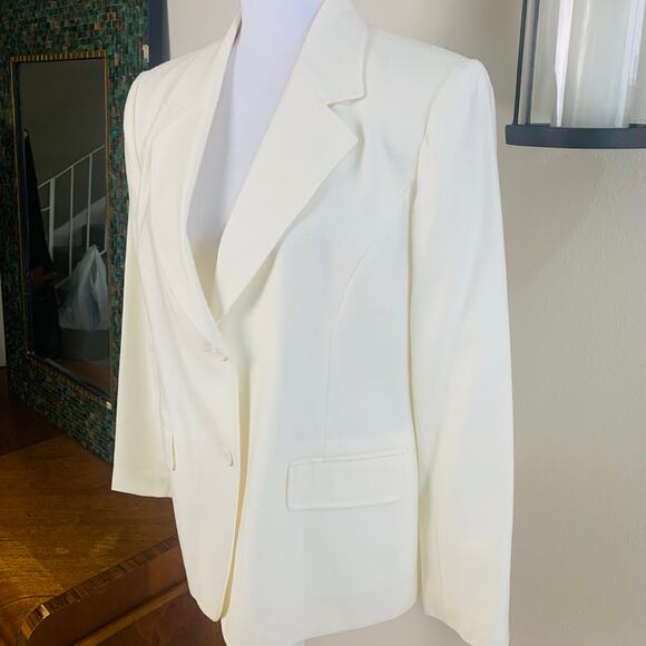 Chadwicks Petite Size 10P Wool Blazer Jacket Ivory Cream Career Minimalist - Picture 3 of 7